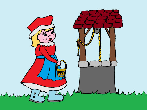 Dessin d'une petite fille prs d'un puit