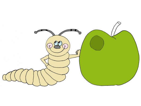 Dessin d'un ver qui mange une pomme