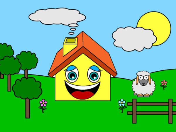 Dessin d'une petite maison souriante