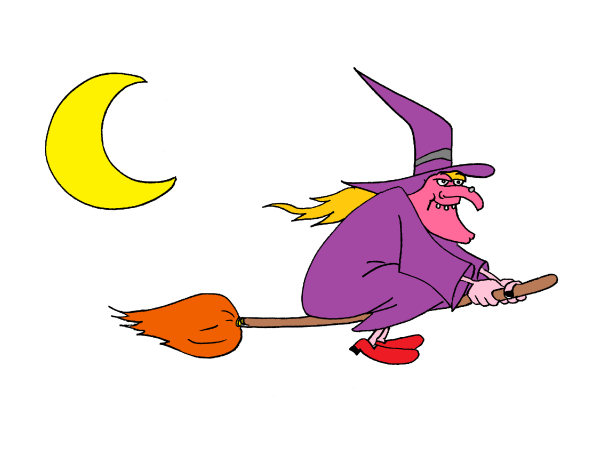 Dessin d'une sorcire sur un balais